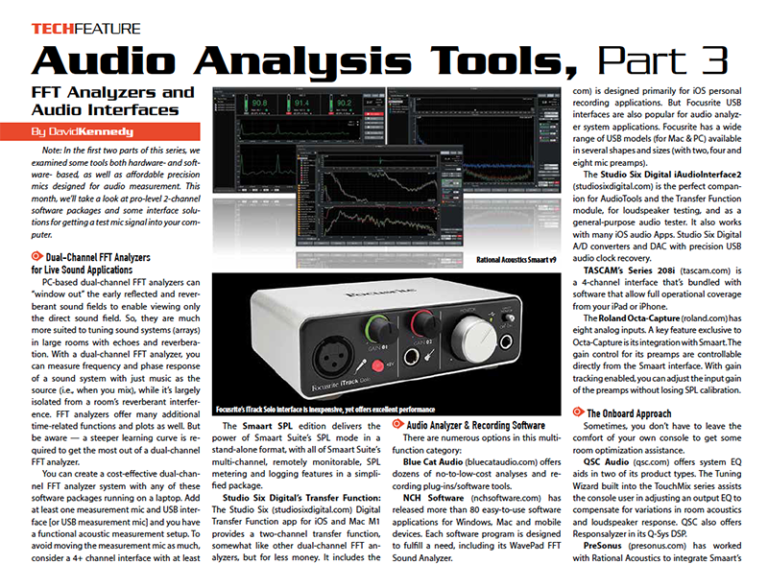 Audio Analysis Tools, Part 3 FOH Front of House Magazine