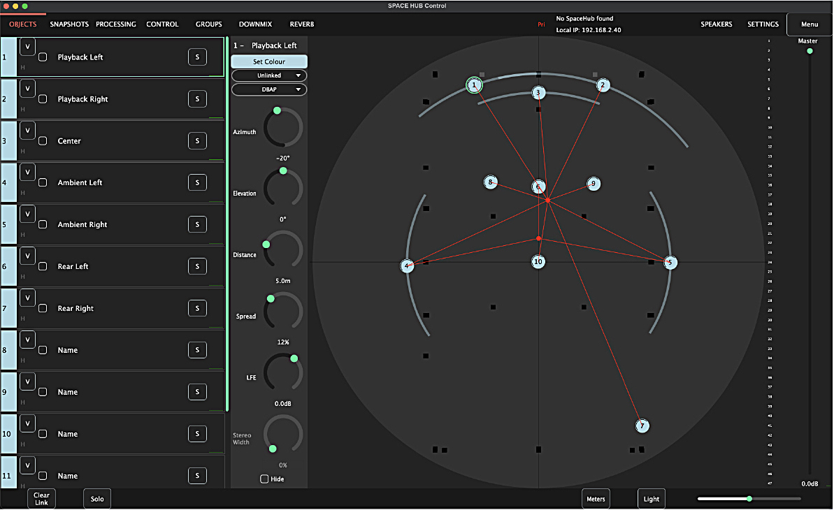 The panning algorithms screen