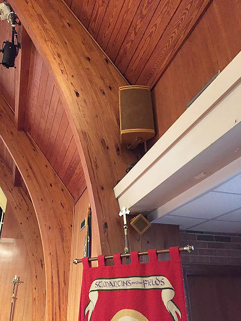 Speakers in position at St. -in-the-Fields Episcopal Church
