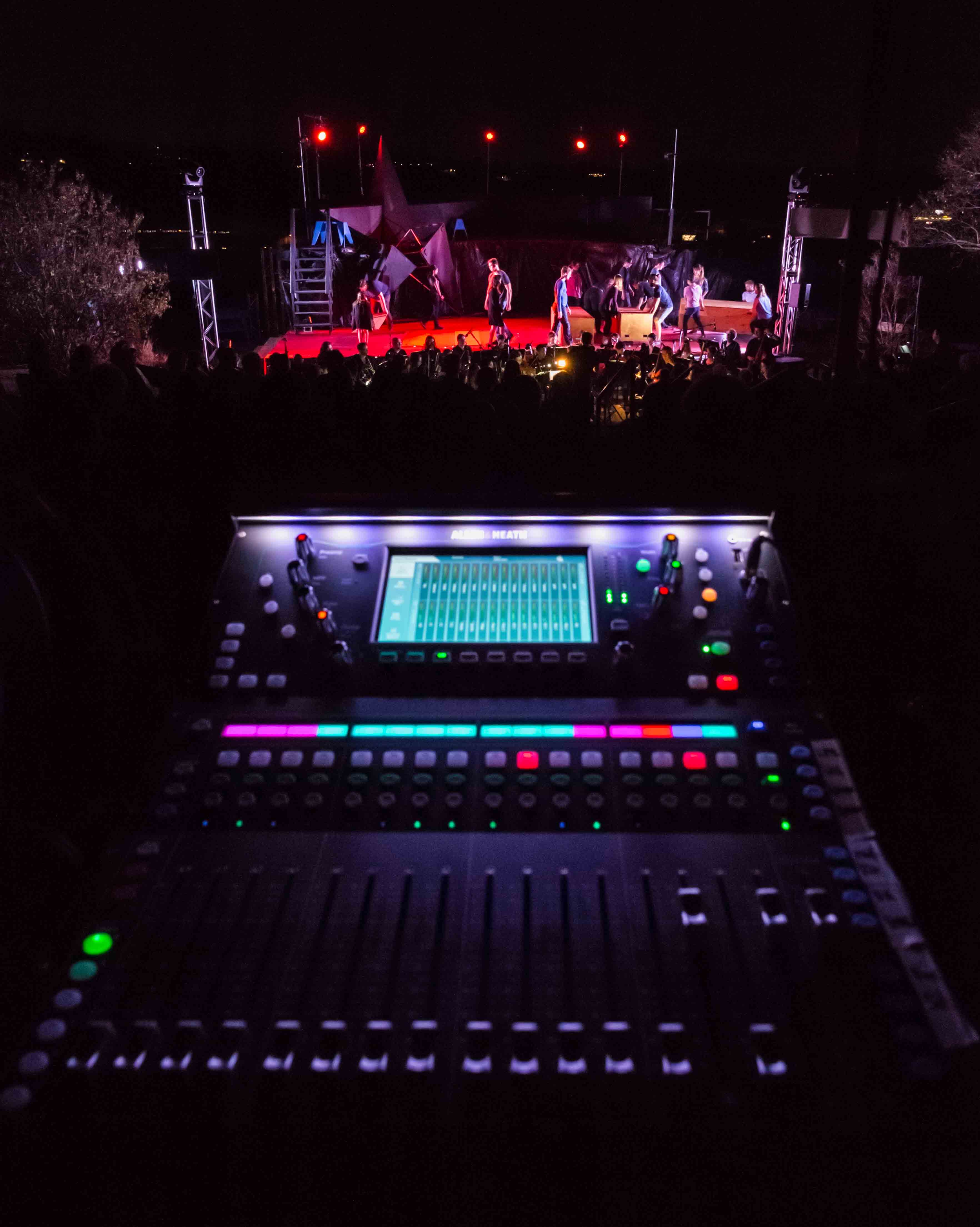Allen and Heath's SQ-5 at FOH during the 2018 Opera NEO Summer Opera Festival.