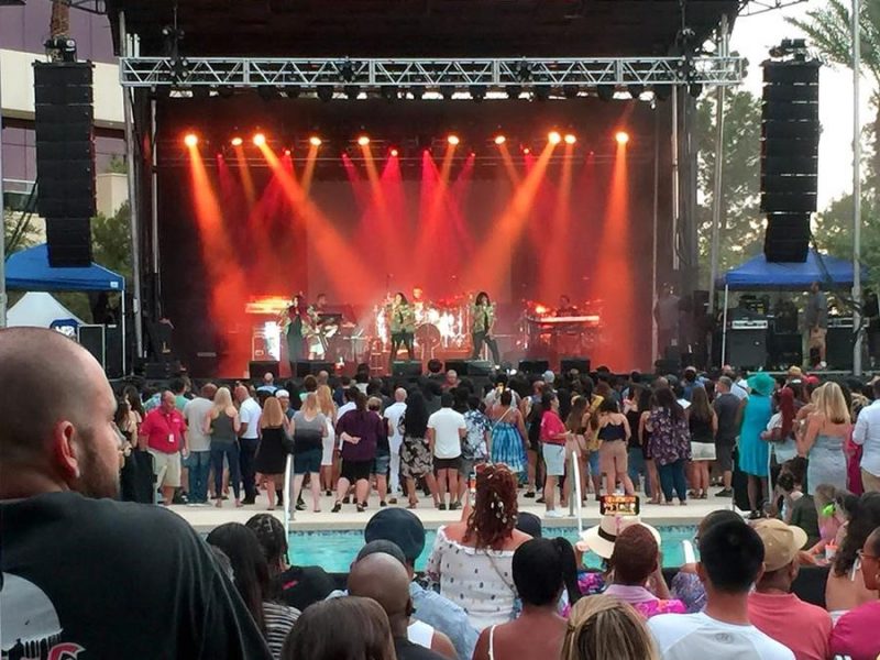 “Converting a poolside area into a top-tier concert venue for 7,000 people is no small affair,” explained Larry Hall, H.A.S. founder, and President. “It’s mostly about getting the perfect balance of output, fidelity, and coverage while simplifying the load-in to show-time process as much as possible.”