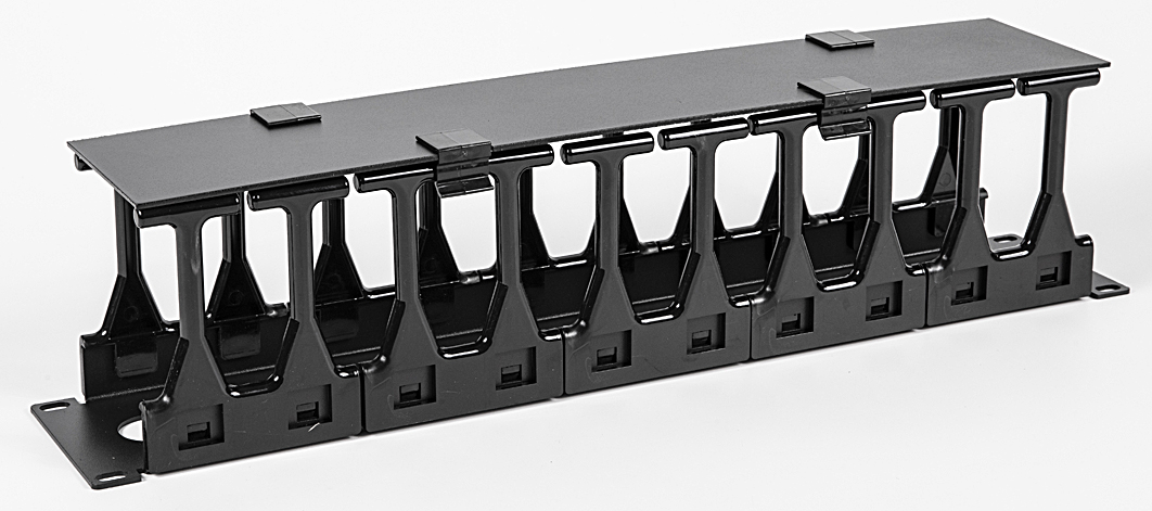 These 1U & 2U Horizontal Cable Managers provide a functional management system for a variety of cables, with 1.4” wide spacing between guide fingers for added versatility