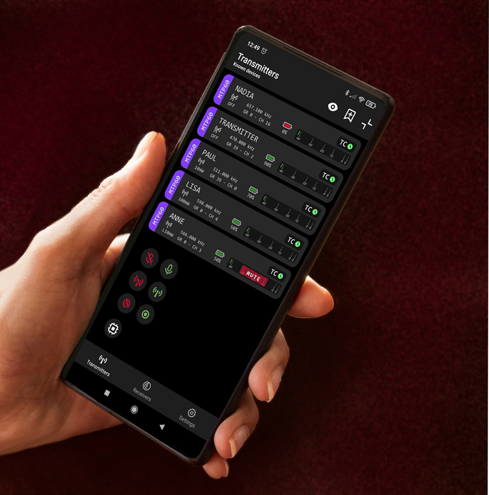 The new Android and iOS app offers enhanced management of Wisycom Symphony Series wireless mics on mobile devices