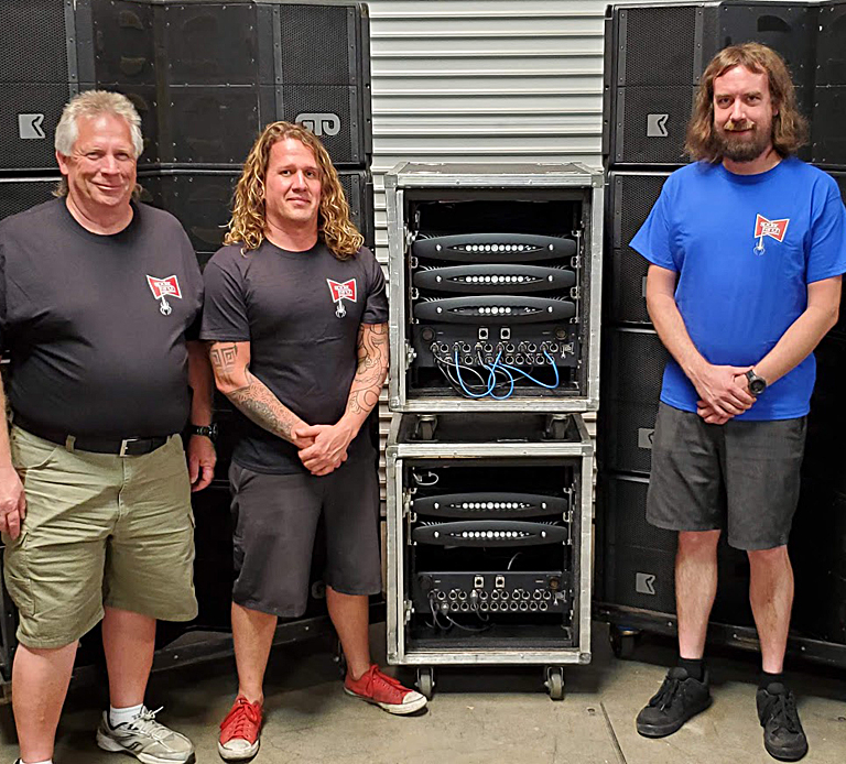 Left to right: Spider Ranch Productions owner Alex Moran with FOH engineer Travis Strain and systems engineer Duane Klose.