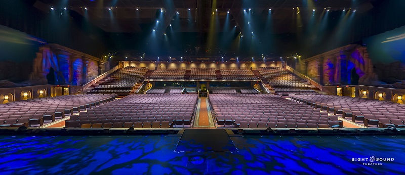 Interior and Exterior of Sight & Sound Theater, Crew Wearing Riedel Bolero Beltpacks, Riedel Bolero and Artist Solutions Installed in Theatre