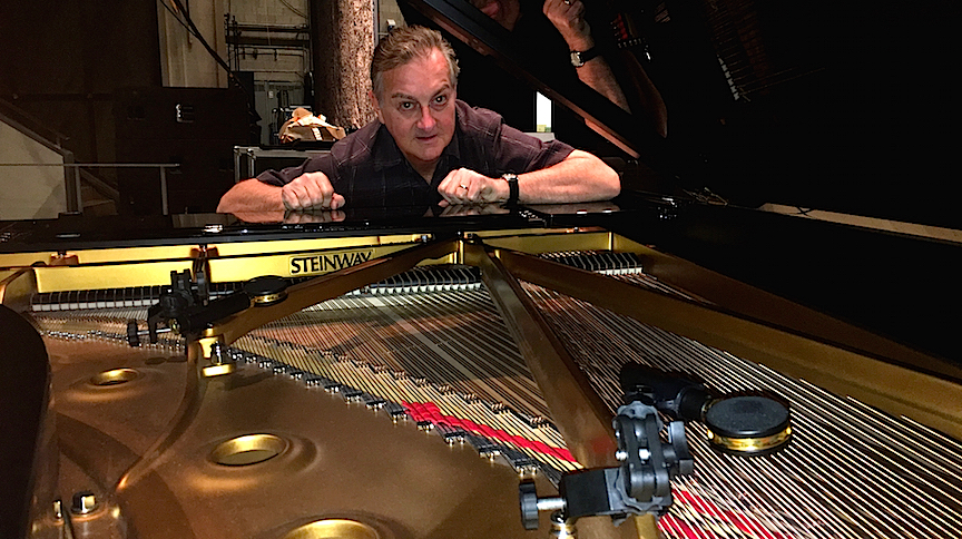 Emmy-winning sound engineer Paul Bevan is shown with the Audix SCX25APS setup used to mic David Letterman sidekick and band leader Paul Schaffer’s grand piano.