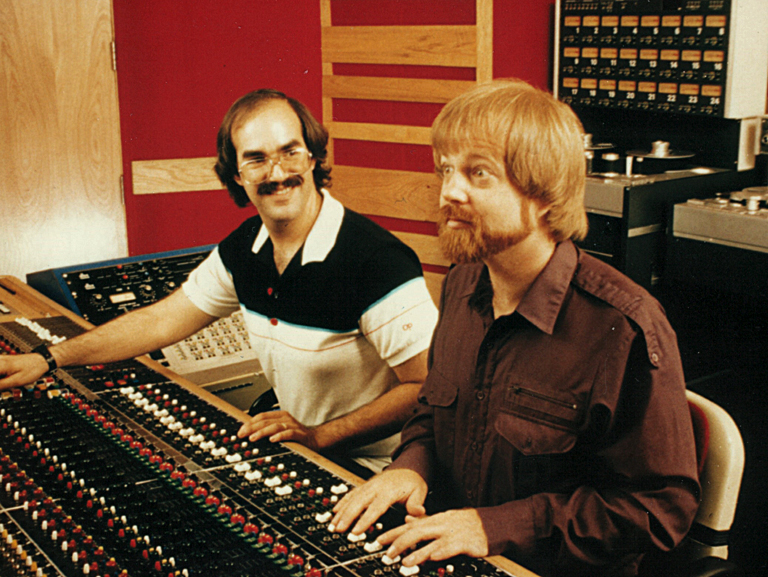 Borgerson (right) strikes a funny pose in this vintage shot in a Studer-equipped studio 