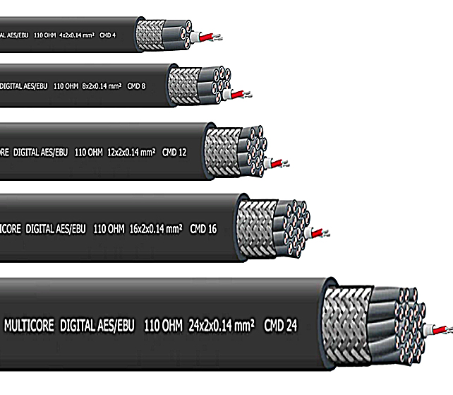 Cordial’s CMD 4, CMD8, CMD 12, CMD 16 and CMD 24 DMX-AES/EBU multicore cables.