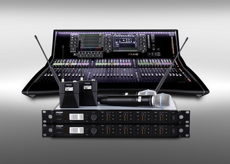 An Allen & Heath S7000 surface with Shure wireless systems