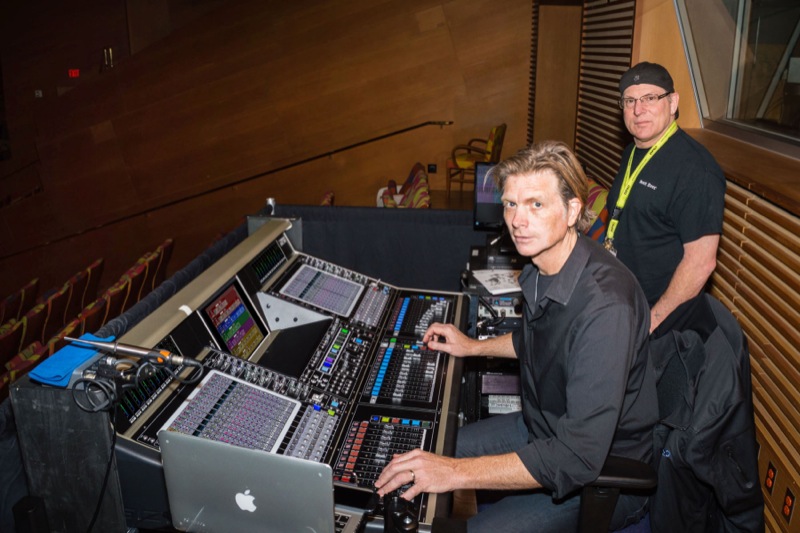 Fred Vogler (seated) and Kevin Wapner at Walt Disney Concert Hall's new DiGiCo SD5 house desk