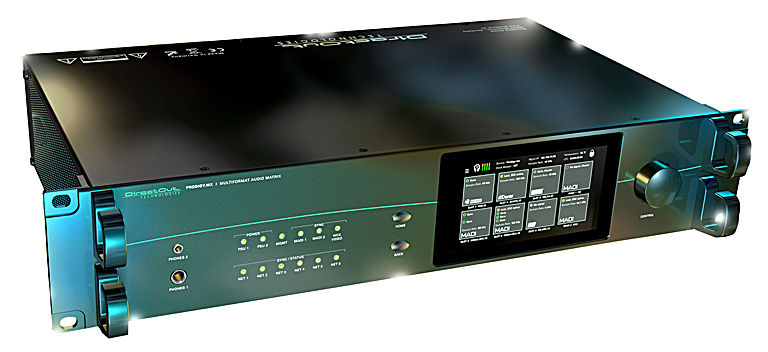 DirectOut's PRODIGY.MX has a 1664 x 1668 audio channel capacity and accommodates multiple audio formats, selectable between Dante, RAVENNA/AES67, SoundGrid, AVB/MILAN, and MADI, with seamless interconnectivity among them.