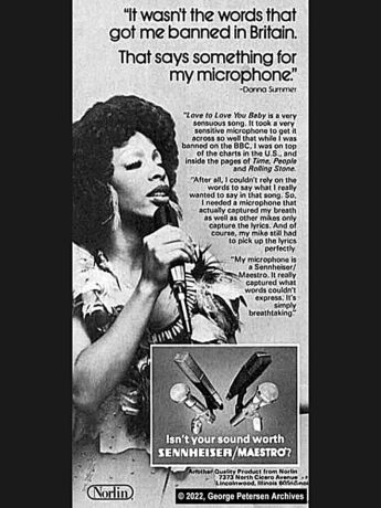 1970's era ad with Donna Summer using the 421 as a handheld vocal mic!