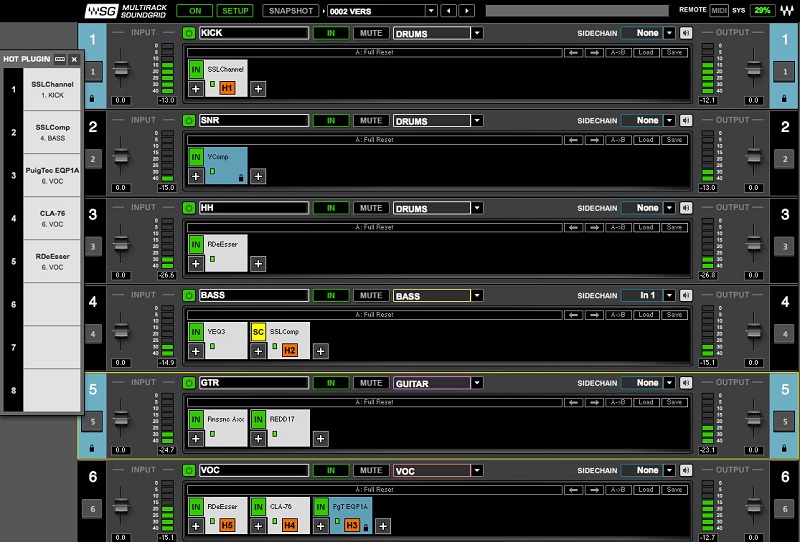 Waves MultiRack SoundGrid® user interface