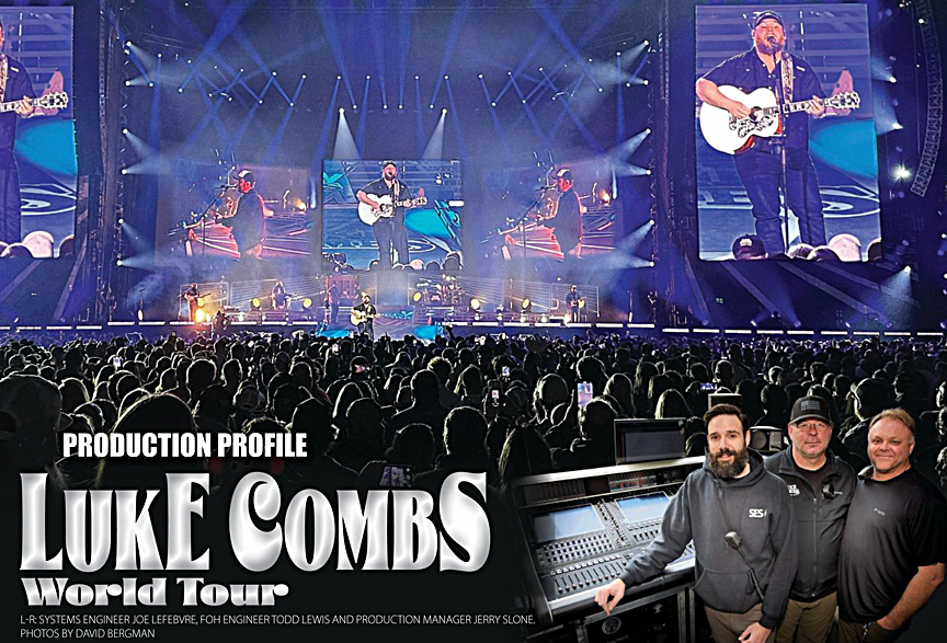 Luke Combs World Tour: L-R: Systems engineer Joe Lefebvre, FOH engineer Todd Lewis and production manager Jerry Slone; Photos by David Bergman