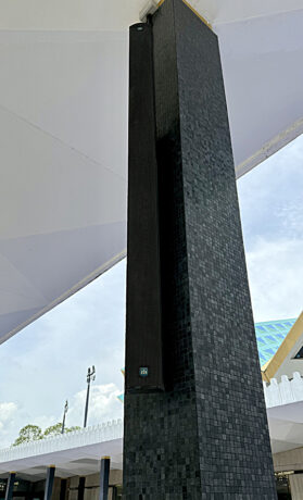 The R-H speakers on the outdoor columns are unobtrusive