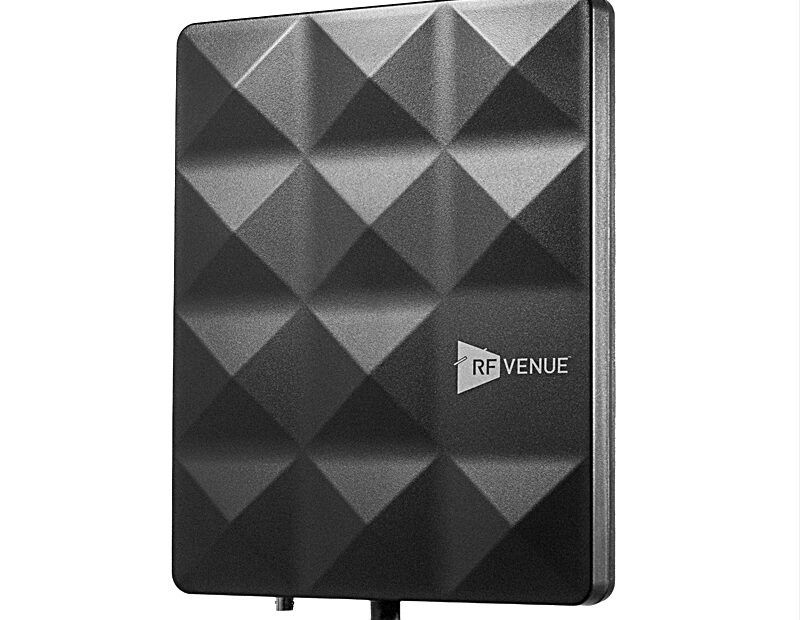 RF Venue’s new compact, ruggedized and portable, circularly-polarized CP Stage antenna for wireless in-ear monitor and microphone systems.