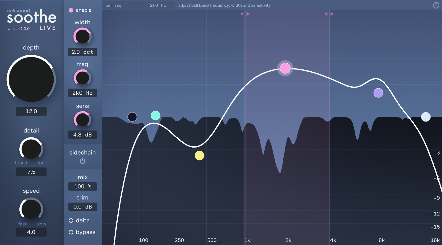 oeksound's Soothe Live is a is a dynamic resonance suppressor plug-in for the Avid VENUE S6L