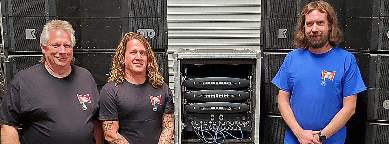 Left to right: Spider Ranch Productions owner Alex Moran with FOH engineer Travis Strain and systems engineer Duane Klose.