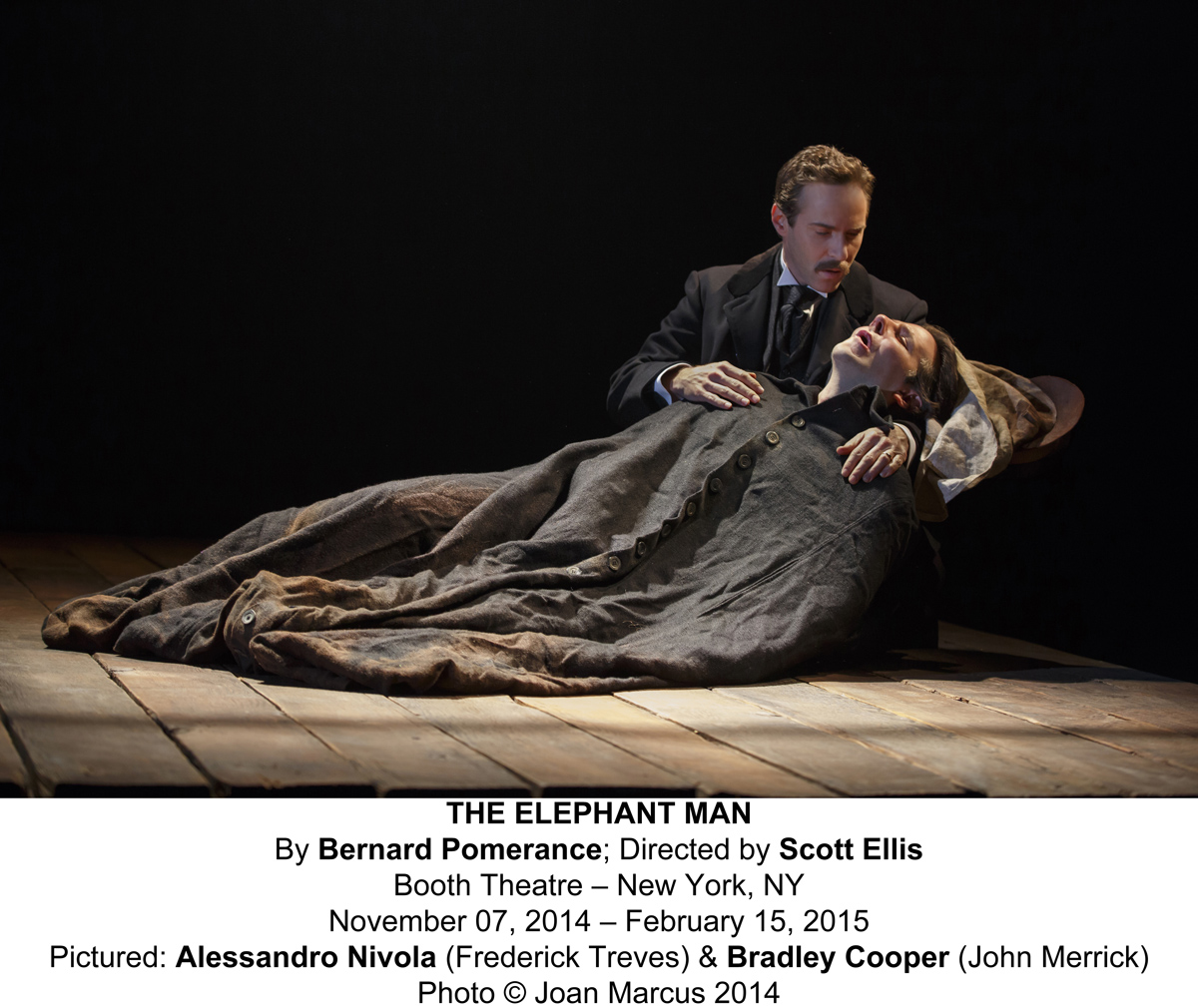 The Elephant Man - Alessandro Nivola as Frederick Treves and Bradley Cooper as John Merrick - (c) Joan Marcus 2014