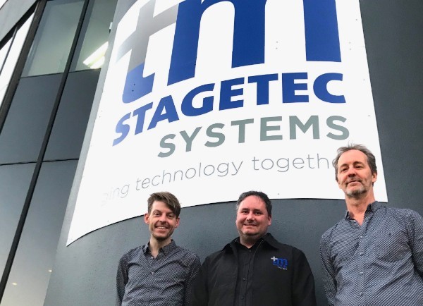 Treva Head and Mark Lownds of tm stagetec systems with Out Board's Dave Haydon