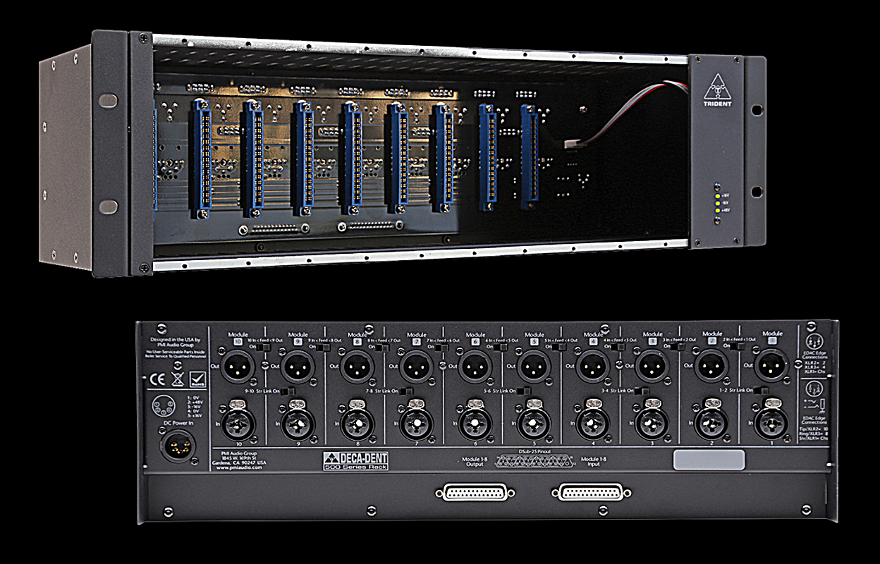 The rack has 10 slots to accommodate 500-series modules and features both XLR and 1/4” jacks, along with D-Sub 25 connections.